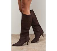 Oasis Lilian Faux Suede Soft Point Medium Heel Pull On Knee Boots In Chocolate chocolate 3