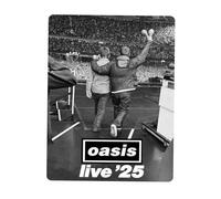 Oasis Live '25 inspired Fan Art Black Silver Concert Photo Metal Wall Sign, A4 Size Plaque for Music Room, Man Cave Pub Shed