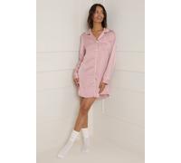 Oasis Long Sleeve Plain Satin Nightie In Pink pink M