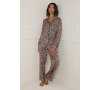 Oasis Long Sleeve Satin Printed Nightwear Set In Animal animal M