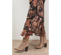 Oasis Women's Louisa Faux Suede Round Toe Stacked High Heel Ankle Boots in Beige | Size: 6 Oasis Beige 6