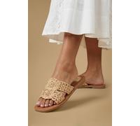 Oasis Women's Madaline Crotchet Mule Faux Leather Flat Sandals in Beige | Size: 4