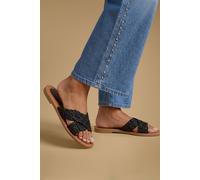 Oasis Madaline Crotchet Mule Faux Leather Flat Sandals In Black black