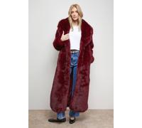 Oasis Maxi Faux Fur Plush Coat In Burgundy burgundy
