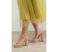 Oasis Women's Melody Metallic Textile Knotted Platform High Block Heel Sandals in Gold | Size: 6 Oasis Gold 6