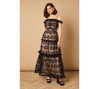 Oasis Mesh Floral Bardot Occasion Midi Dress In Black black 12