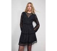 Oasis Women's Mesh Lace Mix Balloon Sleeve Mini Skater Dress in Black | Size: 8 Oasis Black 8