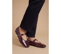 Oasis Women's Mia Faux Cracked Leather Mary Jane Flats Shoe in Wine | Size: 5