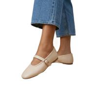 Oasis Women's Mia Faux Leather Mary Jane Ballet Flats Shoe in Off White | Size: 7