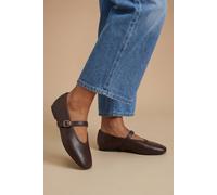 Oasis Women's Mia Faux Leather Mary Jane Ballet Flats Shoe in Chocolate | Size: 7