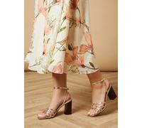 OASIS Michelle Ring Detail Strappy Leather Stacked High Block Heel Sandals 7