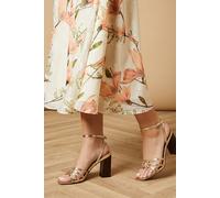 Oasis Michelle Ring Detail Strappy Leather Stacked High Block Heel Sandals In Champagne champagne 3