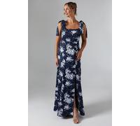 Oasis Midnight Bloom Printed Satin Tie Shoulder Maxi Bridesmaid Dress In Navy navy