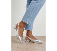 Oasis Millie Faux Metallic Leather Slingback Flat Shoes In Silver silver