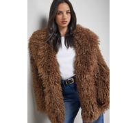 Oasis Mongolian Faux Fur Short Coat In Taupe taupe M