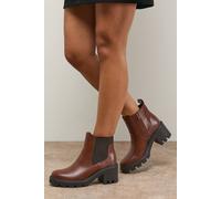 Oasis Women's Monty Faux Leather High Heel Chunky Chelsea Ankle Boots in Dark Tan | Size: 3 Oasis Dark Tan 3
