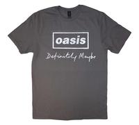 Oasis Music Men's Definitely Maybe Text Logo Distressed T-Shirt in Charcoal | Size: Large Oasis Music Charcoal L