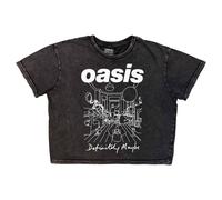 Oasis Music Women's Definitely Maybe Line Drawing Stone Wash Crop Top in Charcoal | Size: 2XL Oasis Music Charcoal 2XL