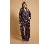 Oasis Navy Leopard Long Sleeve Satin Printed Nightwear Set navy