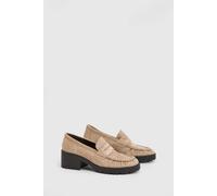 Oasis Nova Ruched Toe Faux Suede Block Heeled Loafers In Beige beige