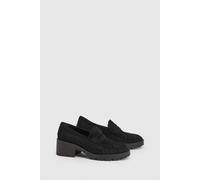 Oasis Nova Ruched Toe Faux Suede Block Heeled Loafers In Natural Black natural black