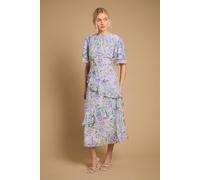 Occasion Floral Asymmetric Ruffle Jacquard Midi Dress Oasis Blue 12