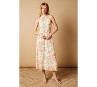 Oasis Occasion Floral Halterneck Jacquard Midi Dress In Cream cream 16