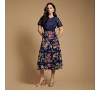 Oasis Occasion Floral Lace Bodice Pleated Midi Dress Petite