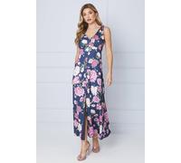 Oasis Occasion Floral Satin Button Midi Dress In Navy navy 8