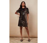 Oasis Occasion Geo Sequin Puff Sleeve Mini Dress In Black black 14