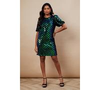 Oasis Occasion Geo Sequin Puff Sleeve Mini Dress In Blue blue 6