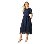 Oasis Occasion Lace Collared Midi Dress, 12, Navy