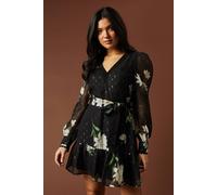 Oasis Occasion Printed Metallic V Neck Belted Ruffle Mini Dress multi 14