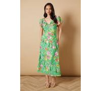 Oasis Occasion Ruffle Sleeve Jacquard Midi Dress In Green green 10