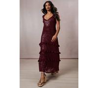 Oasis Occasion Sequin Ruffle Midaxi Dress In Berry berry 14
