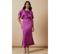 Oasis Occasion Tie Neck Satin Midi Dress In Purple purple 10