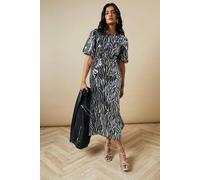 Oasis Occasion Zebra Sequin Puff Sleeve Midi Dress In Black black 8