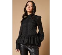 Oasis Organza Velvet Spot Lace Trim Blouse In True Black true black 6