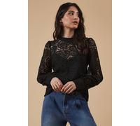 Oasis Paisley Lace High Neck Top In Black black 6
