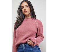 Oasis Pearl Detail Frill Cuff Jumper In Rose rose M