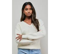 Oasis Pearl Detail Ribbed Jumper In Ivory ivory M