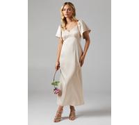 Oasis Petite Angel Sleeve Satin Bridesmaid Midi Dress In Champagne champagne 10