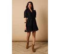 Oasis Petite Broderie Frill Detail Button Down Mini Dress In Black black 8