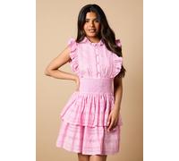 Petite Broderie Frill Detail Shirred Waist Mini Dress Oasis Soft Pink 10