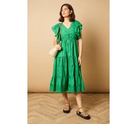 Oasis Women's Petite Broderie V Neck Angel Sleeve Maxi Dress in Green | Size: 10 Oasis Green 10