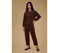 Oasis Women's Petite Collarless Cord Jacket With Mottled Buttons in Chocolate | Size: 8