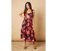 Oasis Petite Corset Detail Bow Tie Strap Midi Dress In Black black 8