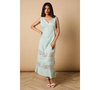 Oasis Petite Dobby Chiffon Lace Insert Midi Dress In Sage sage