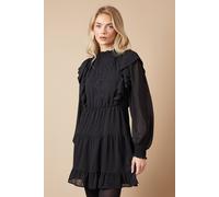 Oasis Petite Embroidered Dobby Chiffon Mini Dress In Black black 8