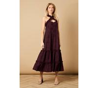 Oasis Petite Floral Ruffle Detail Tiered Maxi Dress In Plum plum 12